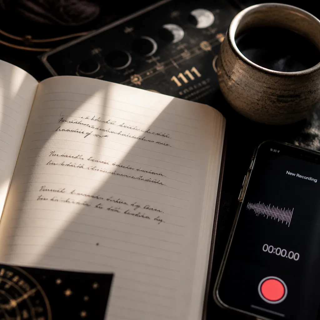 Notebook prepared for intention and audio recording