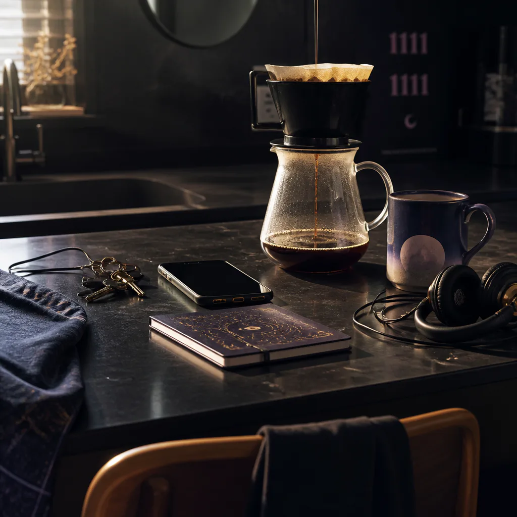 Barra de café preparada para una rutina matutina breve