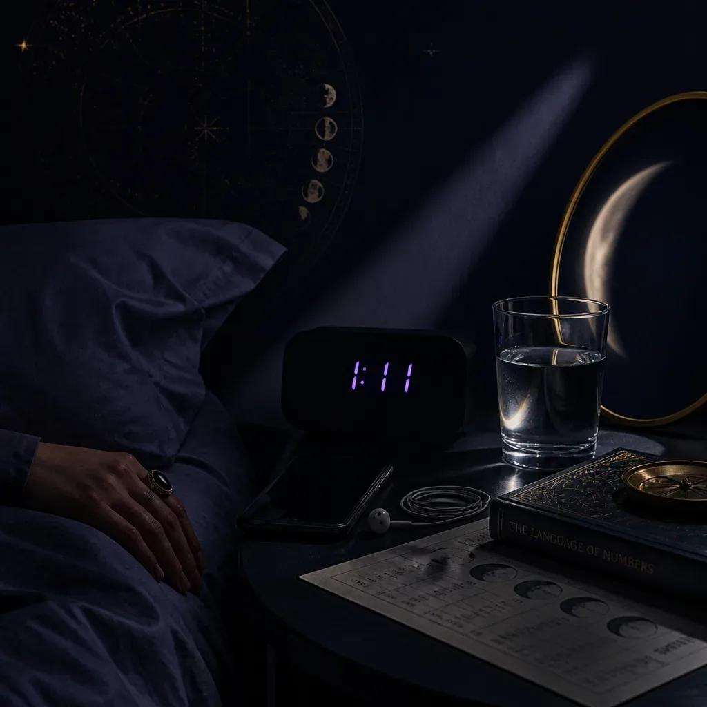 Przyciemniony zestaw audio przy łóżku podczas nocnego wybudzenia