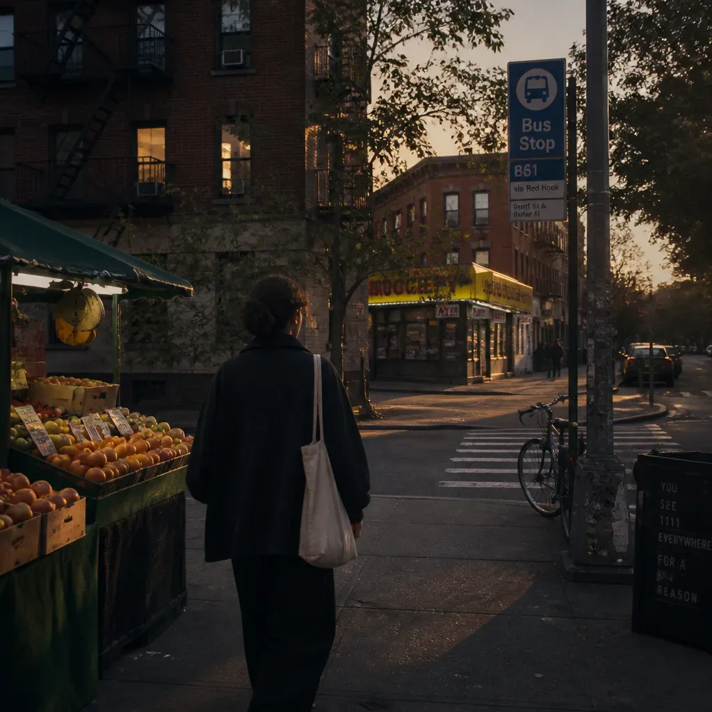 Person walking toward an unfamiliar neighborhood corner