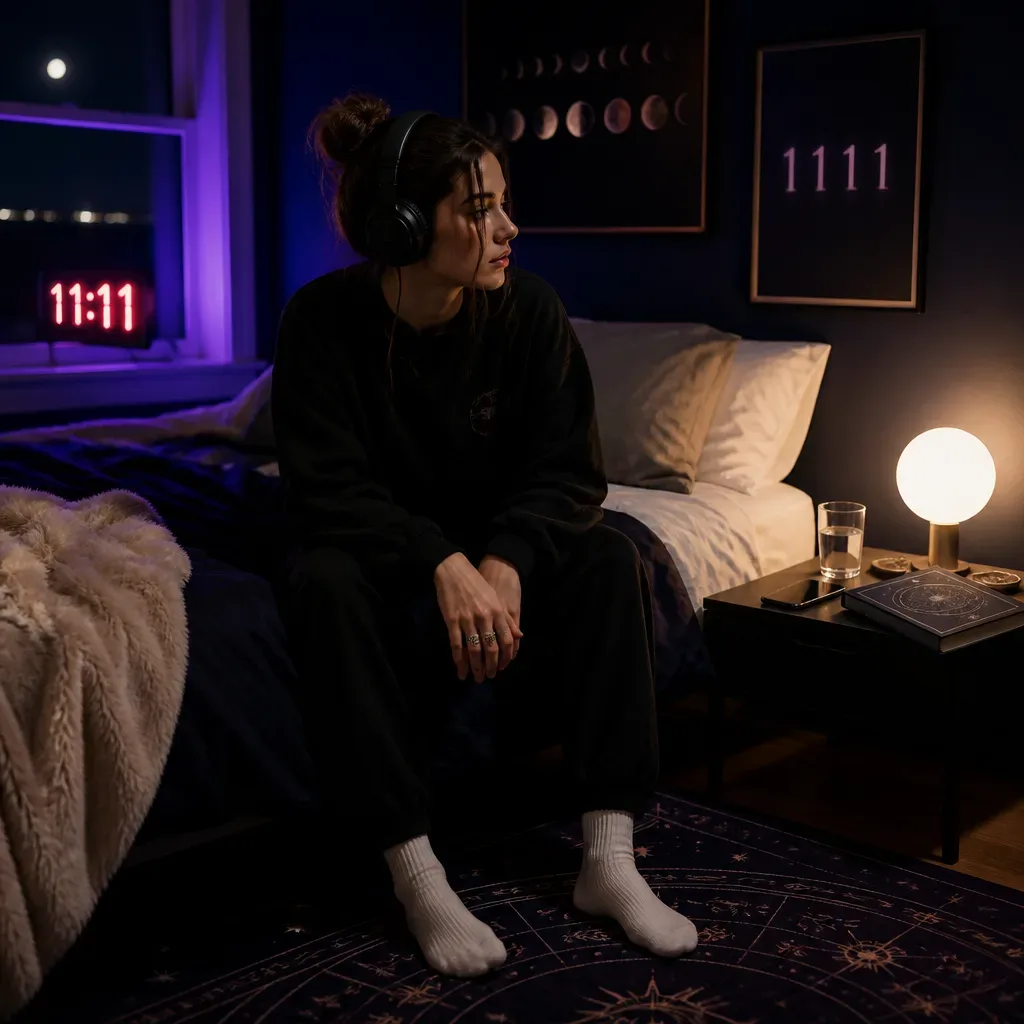 person listening to calming audio before sleep
