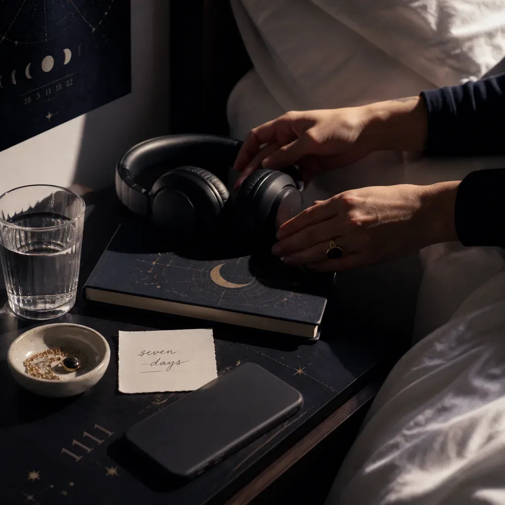 Headphones and notebook prepared for morning listening