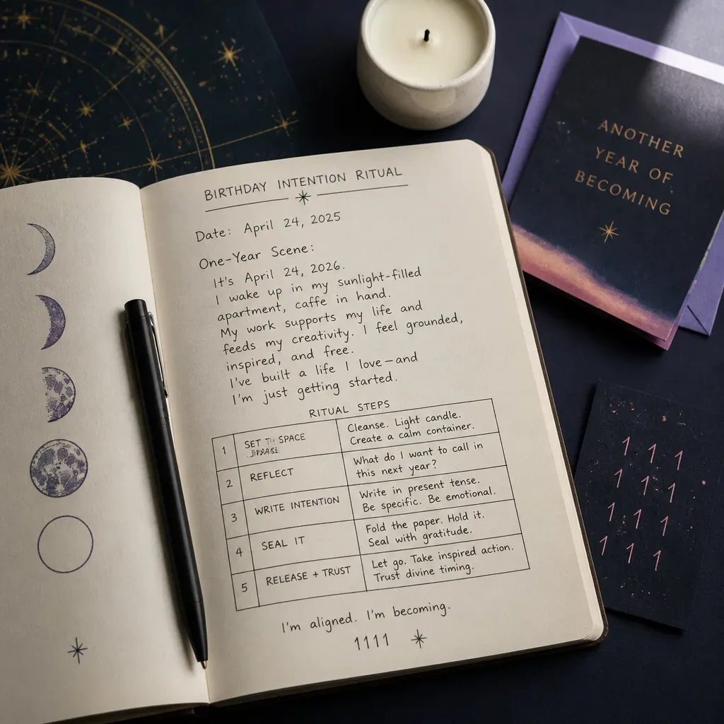 Journal page prepared for birthday intention ritual