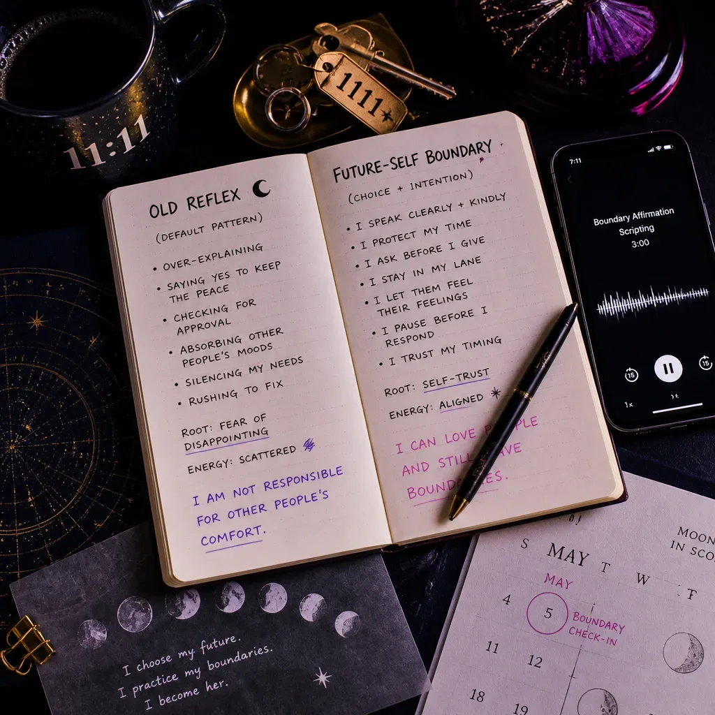 Notebook scripting future-self boundary affirmations