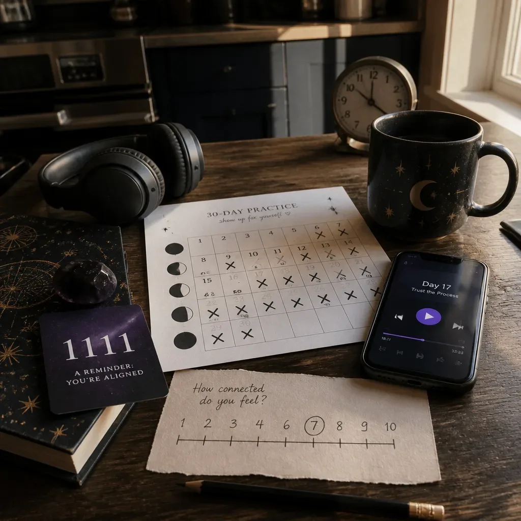 Thirty day audio practice tracker on table