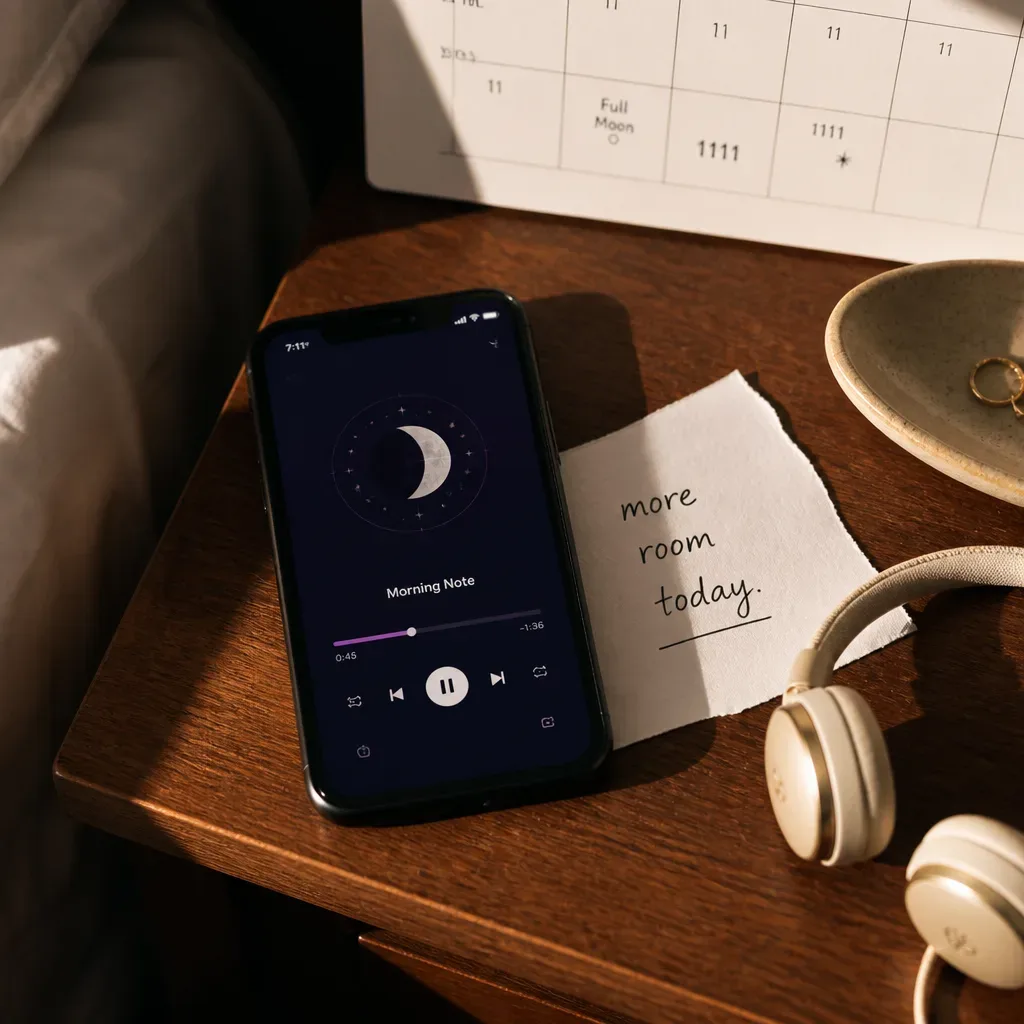 Phone playing a short morning manifestation audio