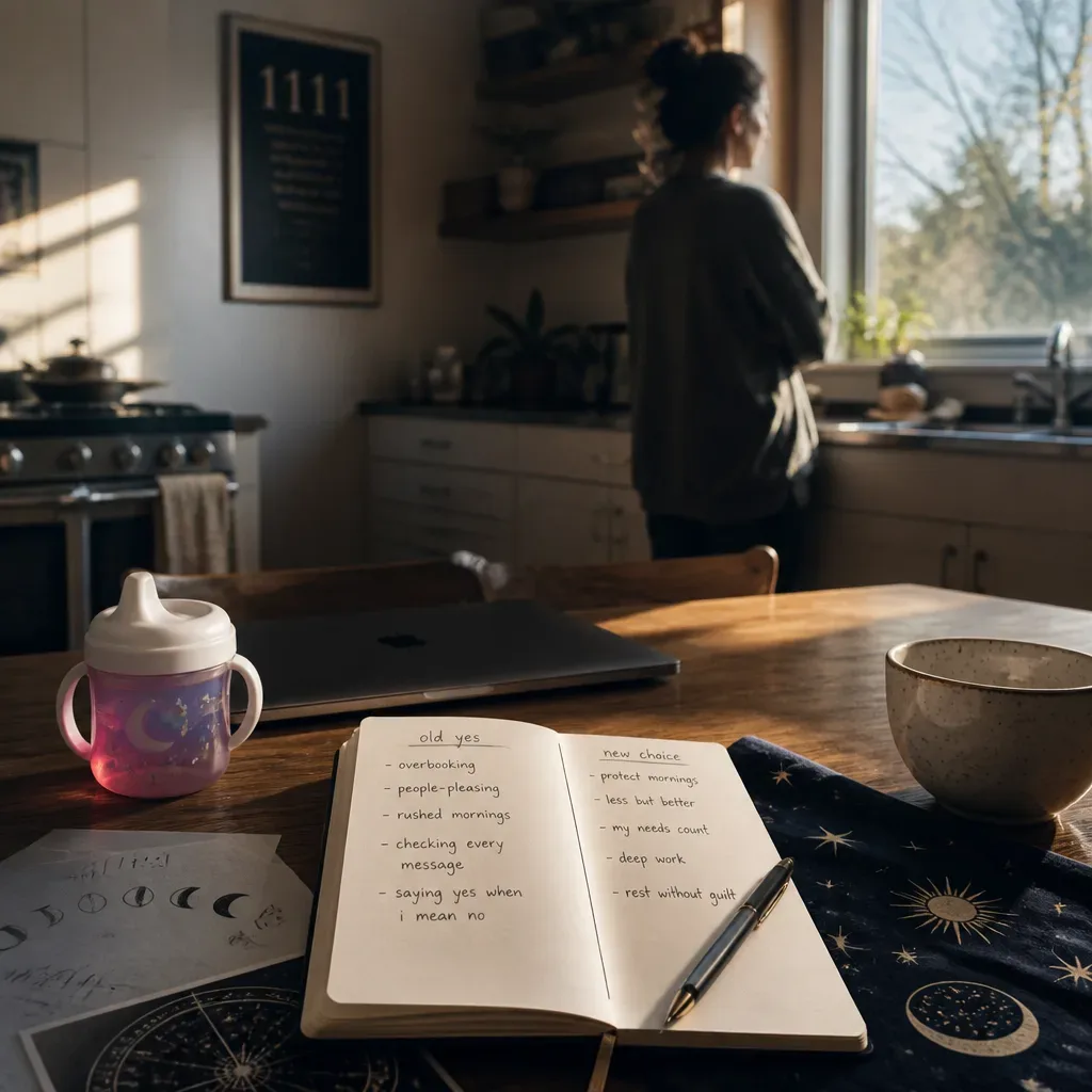 Kitchen table with notebook and closed laptop