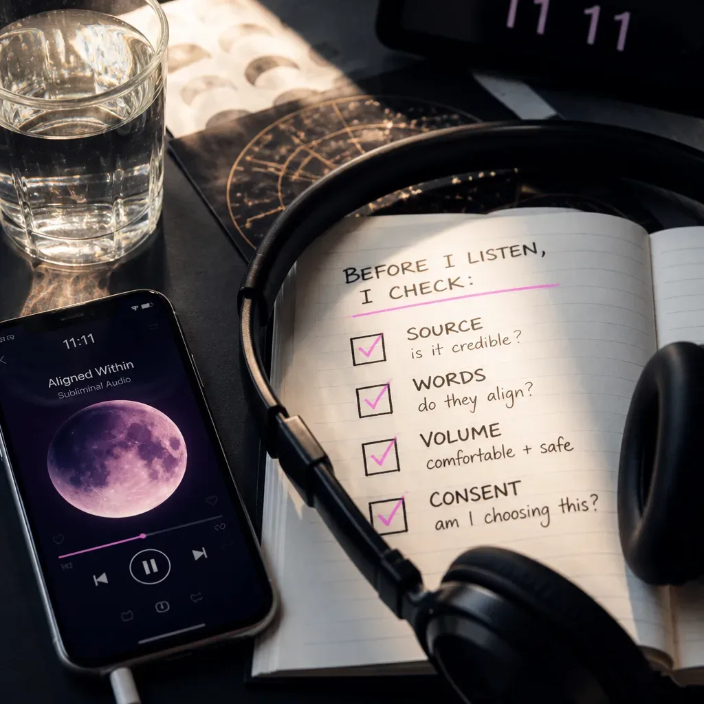 Notizbuch-Checkliste zur Auswahl sicherer Subliminal-Audios