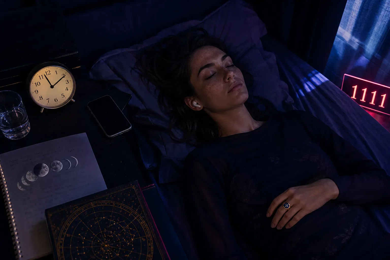 Person listening to audio beside an 11:11 clock
