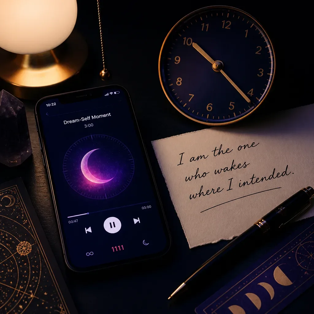 Dream-Self audio playing beside handwritten identity statement