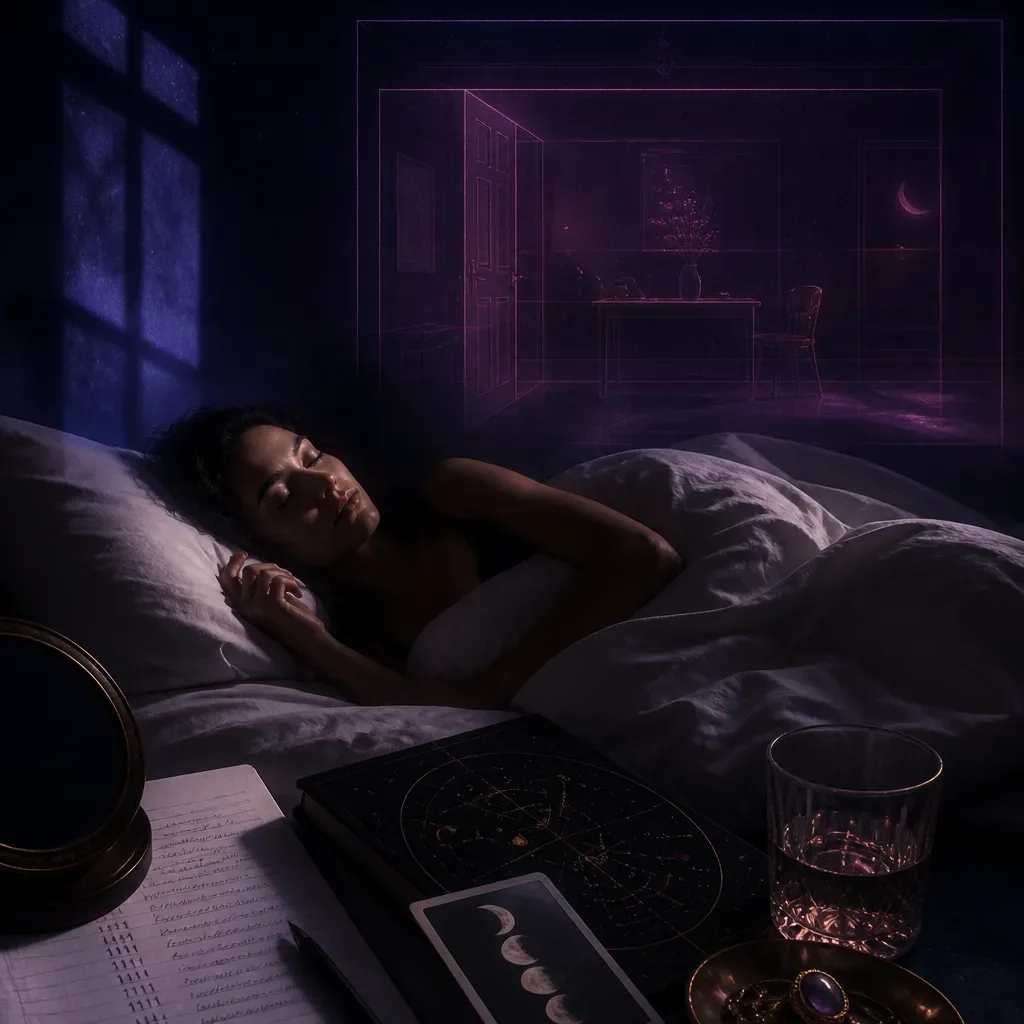 Sleeping person with subtle doorway-shaped light above