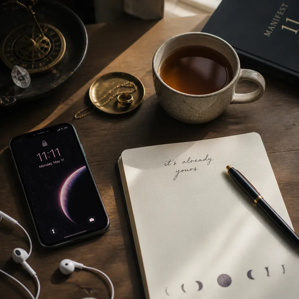 Notebook and phone prepared for a short audio practice