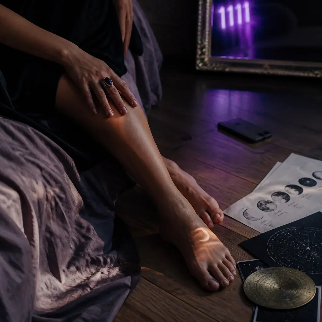 Feet grounded beside a face-down phone