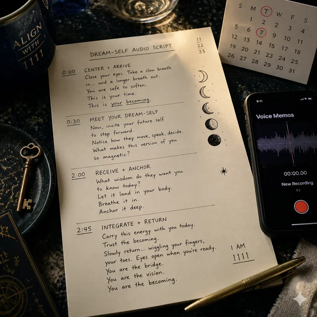 Dream-self audio script beside phone recorder