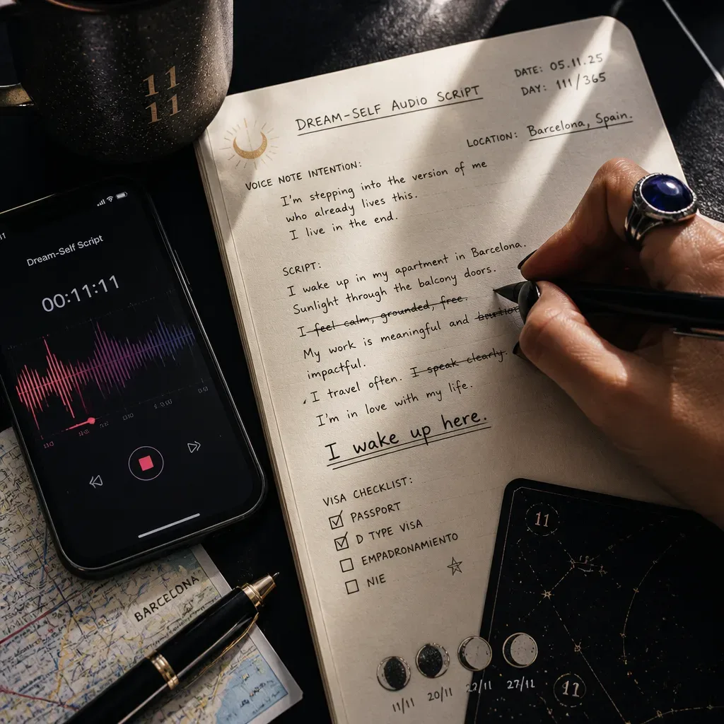 Mano che modifica il copione di un audio del Sé Ideale