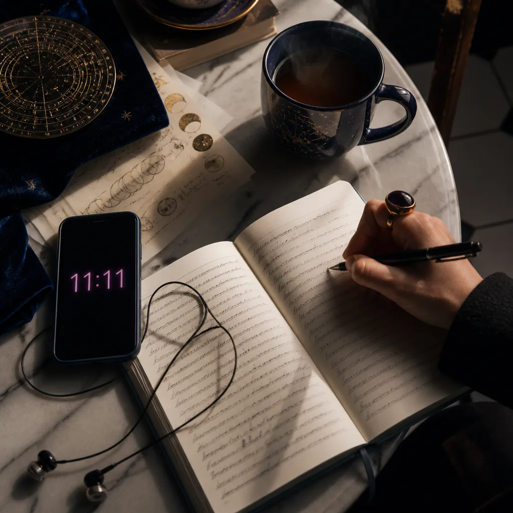 Notebook and headphones for a soulmate audio script