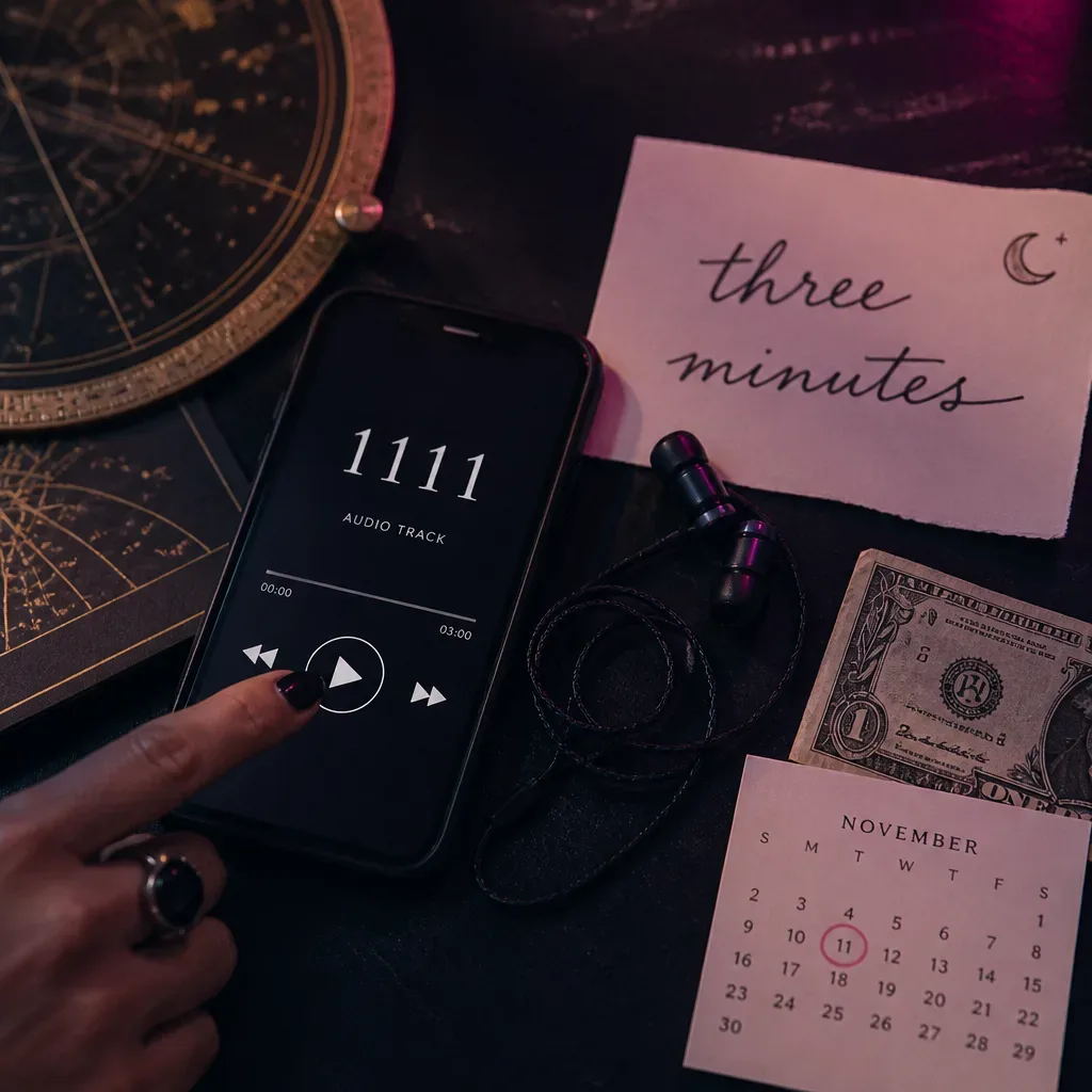Phone and headphones beside a three-minute note