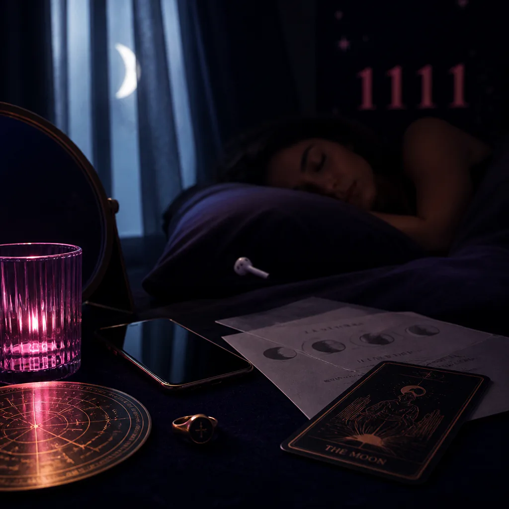 Dark phone and earbud after bedtime listening