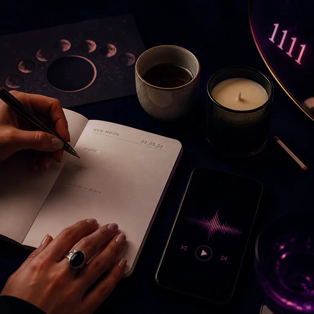 Hands preparing a simple moon ritual