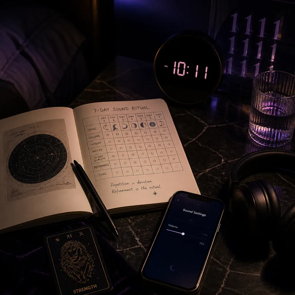 Journal zur Audio-Lautstärke neben Kopfhörern bei Nacht