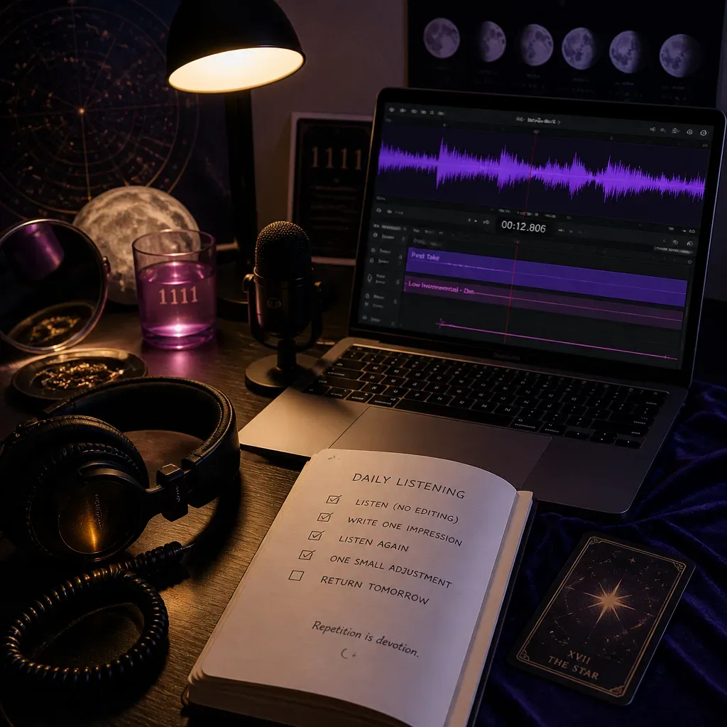 Audio editing timeline for future-self affirmation recording