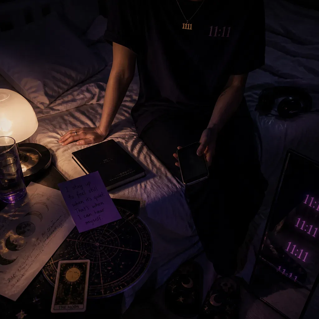 Person pausing on bed with dimmed phone