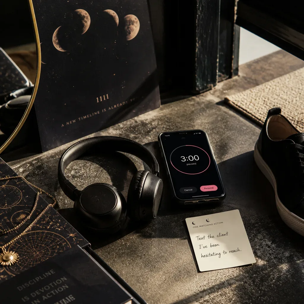 Headphones and timer for a short confidence ritual