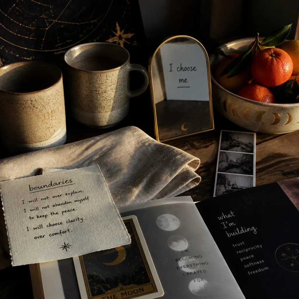 Relationship vision board objects on kitchen table