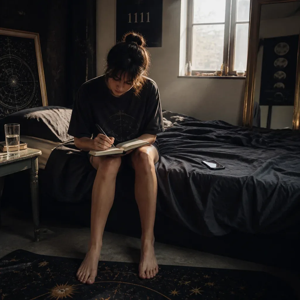 Person writing after listening to morning audio