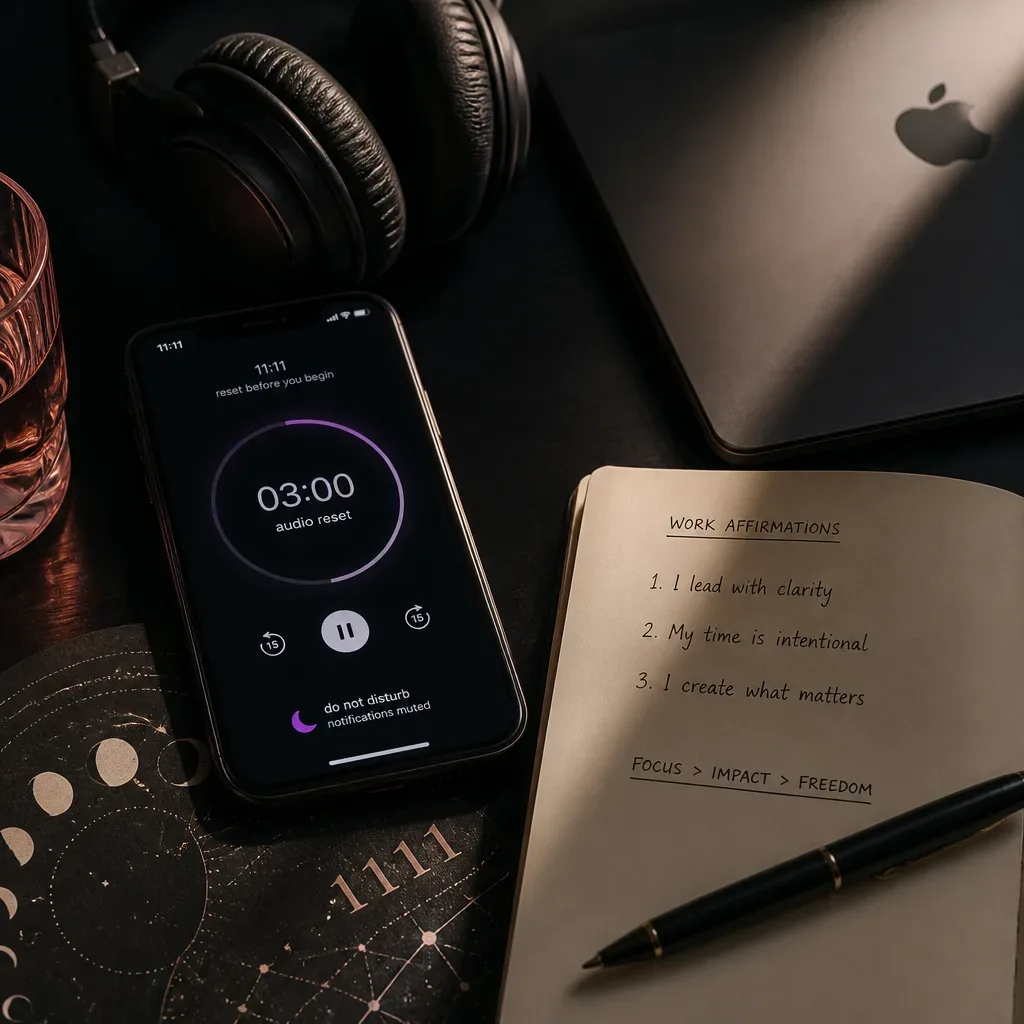 Telefon audiót játszik kézzel írt munkahelyi megerősítések mellett